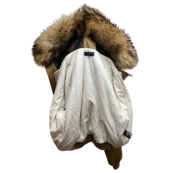 100% Authentic AMIRI Khaki Hooded Fur Bomber Jacket Size 46EU 36UK - Picture 10 of 12